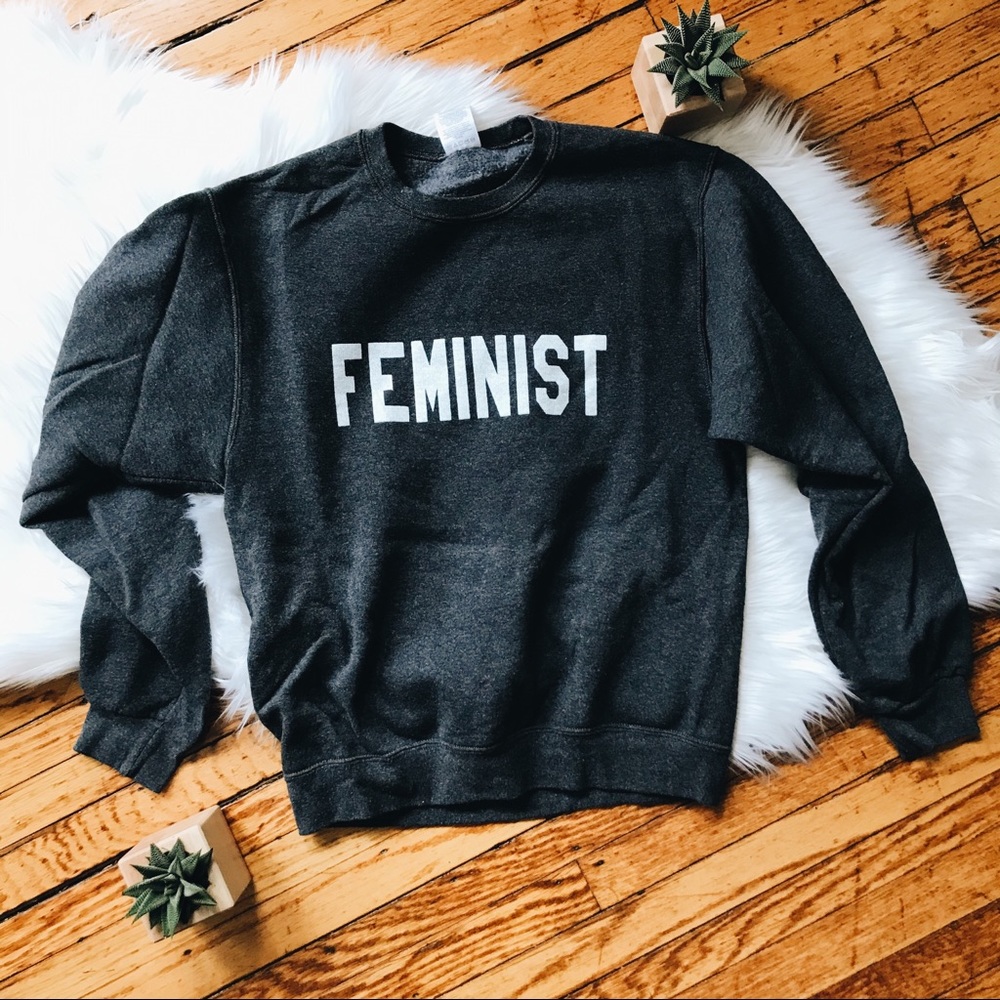 Cozy Dark Grey Feminist Sweatshirt Size Small